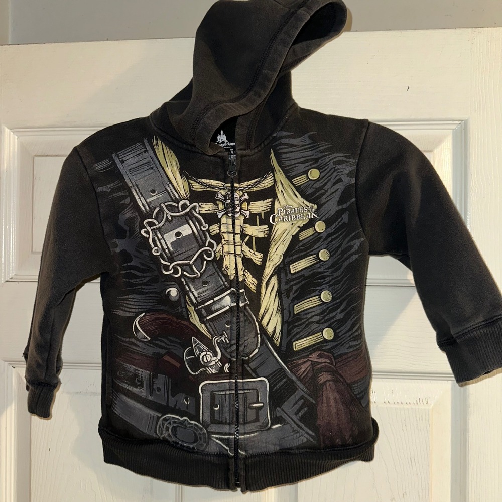 Disney Parks Pirates of the Caribbean Hoodie Black Full Zip XS Youth‎